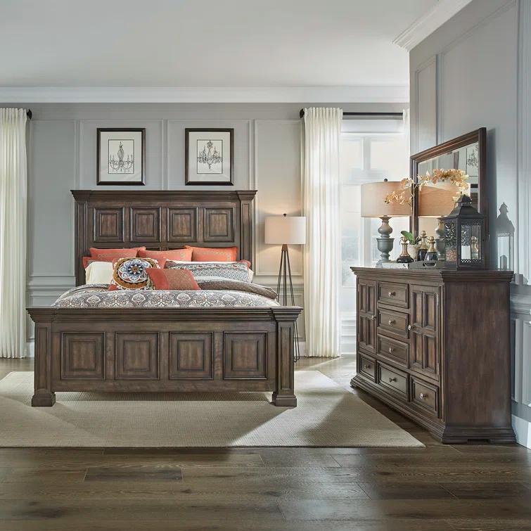 Temple Cloud Panel Bed, Dresser & Mirror