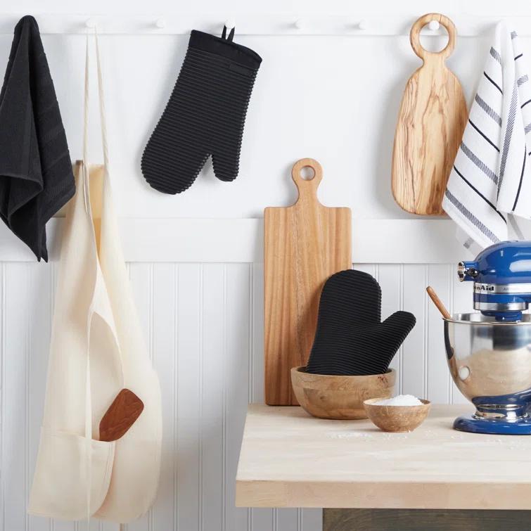 KitchenAid Matte Grey Ribbed Soft Silicone Oven Mitts, Set of 2