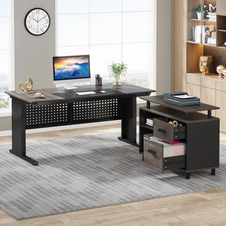 Ottovile 63'' W Executive Desk with File Cabinet for Home Office
