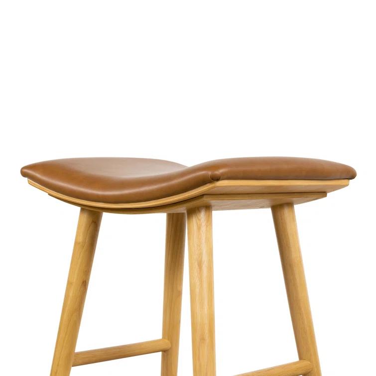 Sierra Butterscotch Leather Saddle-Style Adjustable Counter Stool in Smoked Natural
