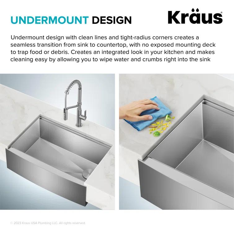 KRAUS Kore™ 27" L Farmhouse Apron Front Workstation 16 Gauge Stainless Steel Single Bowl Kitchen Sink with Accessories