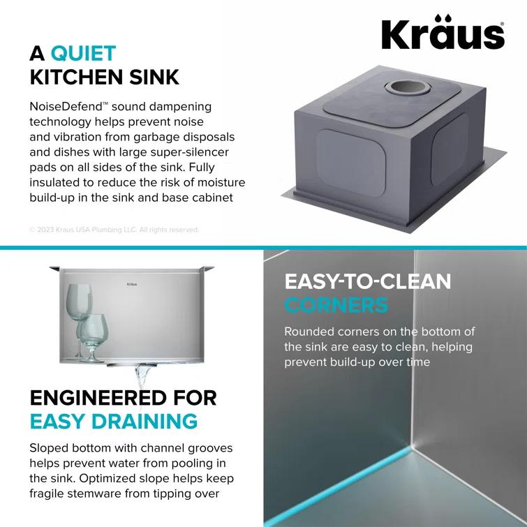 Kraus KWT311-15 KRAUS® Kore 15" Drop In / Top Mount Workstation 16 Gauge Single Bowl Stainless Steel Bar Kitchen Sink with Accessories