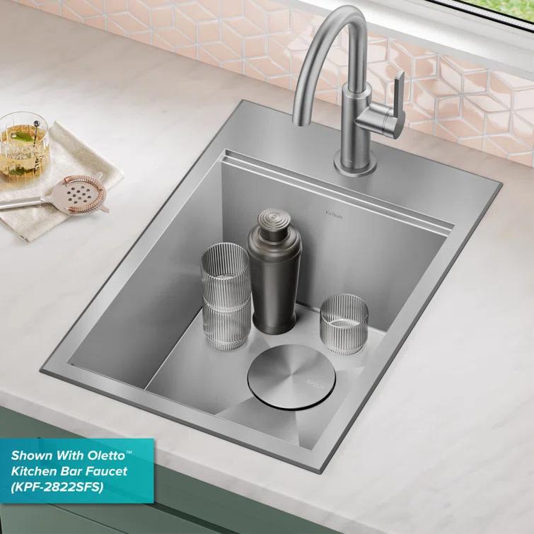 Kraus KWT311-15 KRAUS® Kore 15" Drop In / Top Mount Workstation 16 Gauge Single Bowl Stainless Steel Bar Kitchen Sink with Accessories