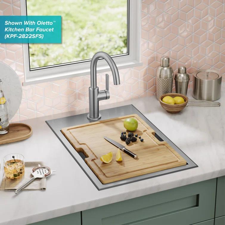 Kraus KWT311-15 KRAUS® Kore 15" Drop In / Top Mount Workstation 16 Gauge Single Bowl Stainless Steel Bar Kitchen Sink with Accessories
