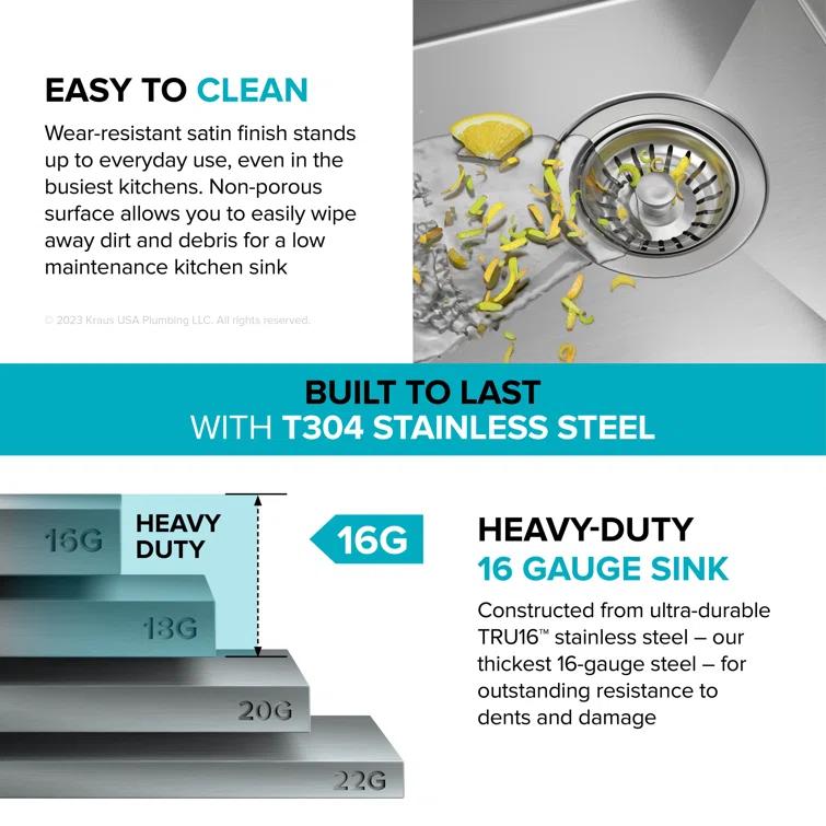 KRAUS Kore Drop-In Workstation 16 Gauge Stainless Steel Single Bowl Kitchen Sink with Accessories