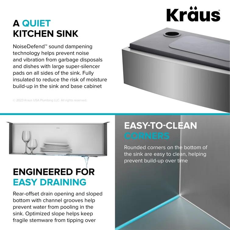 KRAUS Kore™ Workstation 30-inch L 16 Gauge Stainless Steel Single Bowl Farmhouse Kitchen Sink with Accessories