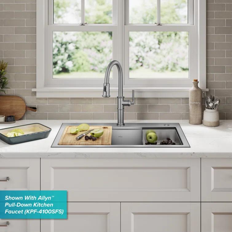 KRAUS Kore Drop-In Workstation 16 Gauge Stainless Steel Single Bowl Kitchen Sink with Accessories