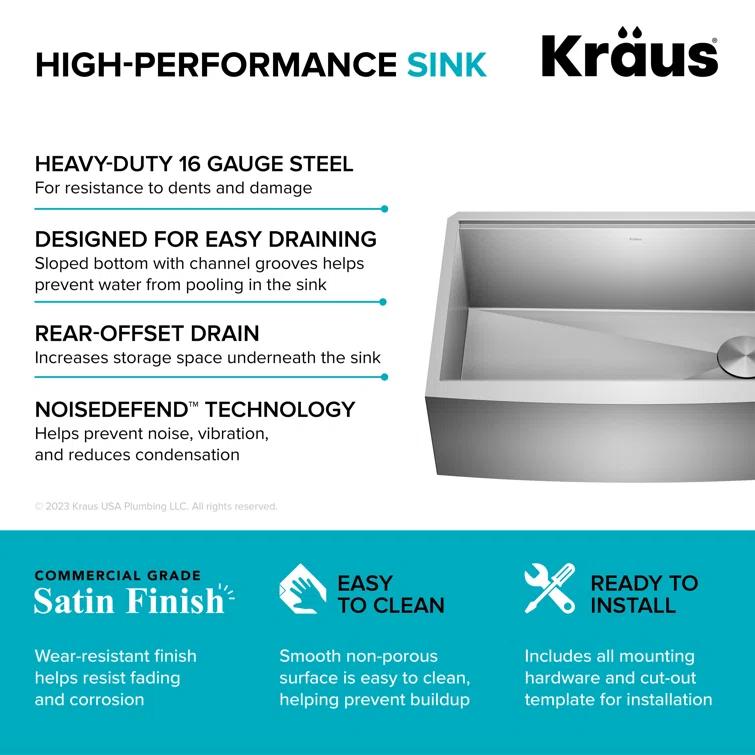 KRAUS Kore™ Workstation 30-inch L 16 Gauge Stainless Steel Single Bowl Farmhouse Kitchen Sink with Accessories