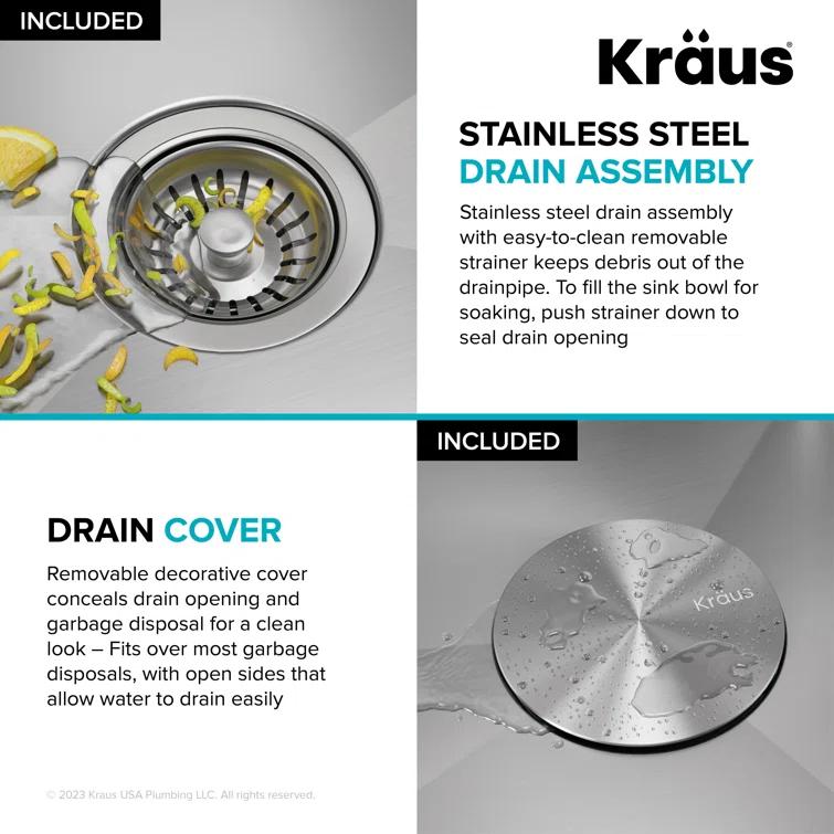 Kraus KWT311-15 KRAUS® Kore 15" Drop In / Top Mount Workstation 16 Gauge Single Bowl Stainless Steel Bar Kitchen Sink with Accessories