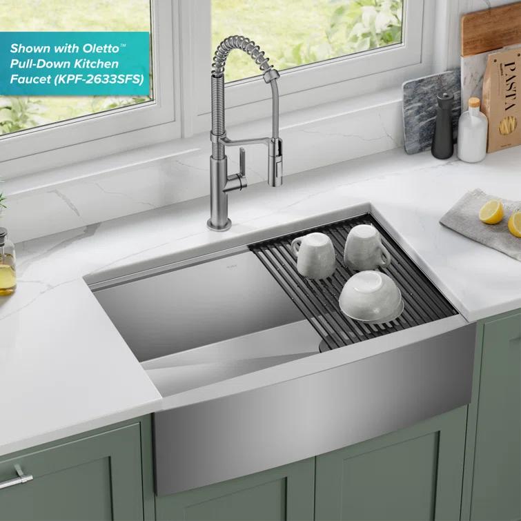 KRAUS Kore™ Workstation 30-inch L 16 Gauge Stainless Steel Single Bowl Farmhouse Kitchen Sink with Accessories