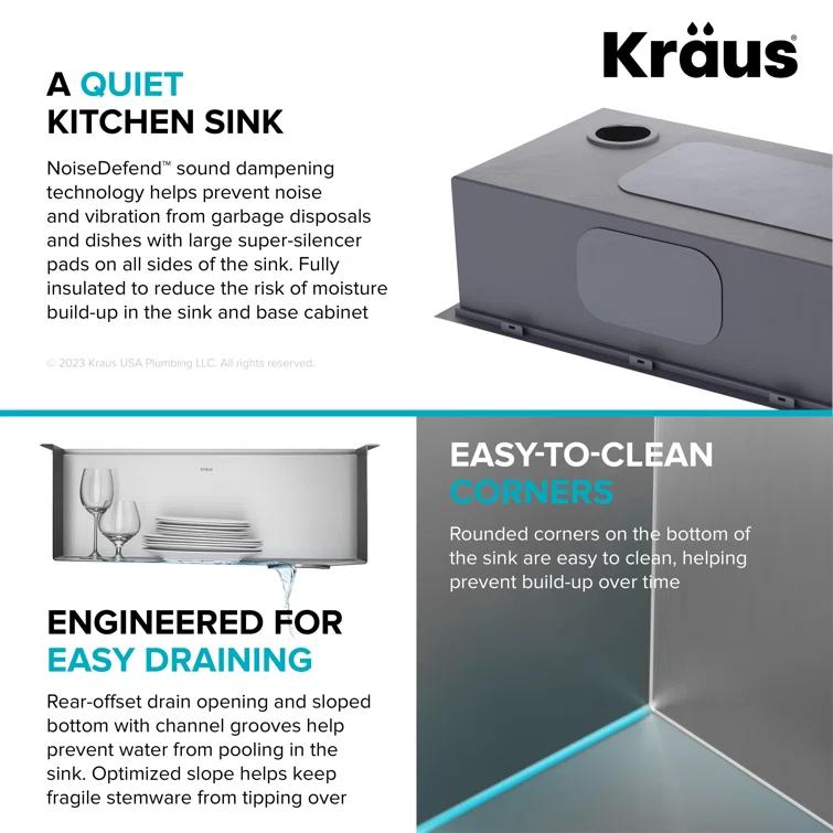Kraus KWT311-25 KRAUS Kore™ Workstation 25-inch L Drop-In 16 Gauge Single Bowl Stainless Steel Kitchen Sink with Accessories