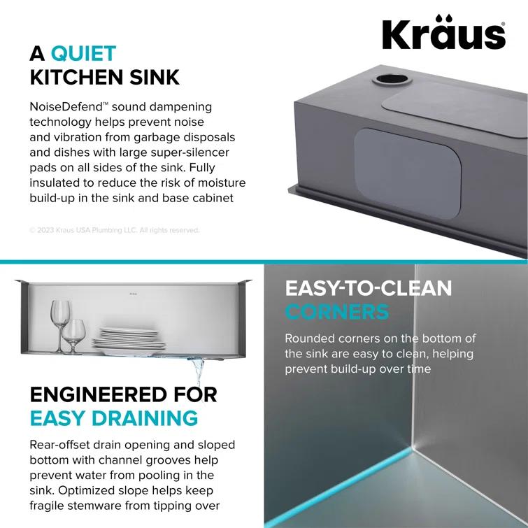 KRAUS® Kore 32" Undermount Workstation 16 Gauge Single Bowl Stainless Steel Kitchen Sink with Accessories