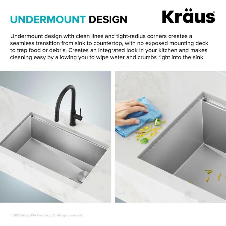 KRAUS Kore™ Workstation 27-inch L Undermount 16 Gauge Single Bowl Stainless Steel Kitchen Sink with Accessories