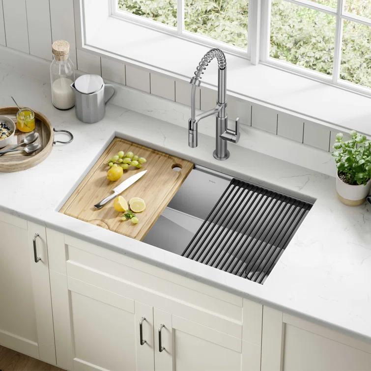 KRAUS® Kore 32" Undermount Workstation 16 Gauge Single Bowl Stainless Steel Kitchen Sink with Accessories