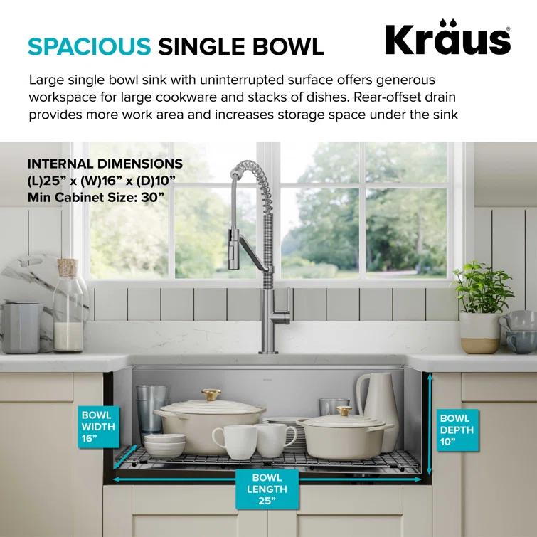 KRAUS Kore™ Workstation 27-inch L Undermount 16 Gauge Single Bowl Stainless Steel Kitchen Sink with Accessories