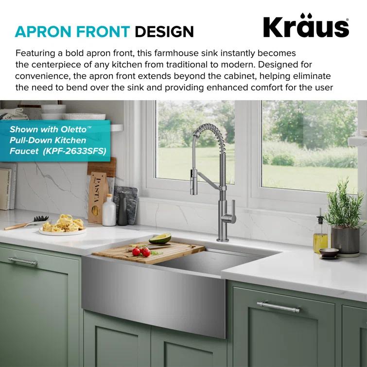 KRAUS Kore™ Workstation 30-inch L 16 Gauge Stainless Steel Single Bowl Farmhouse Kitchen Sink with Accessories