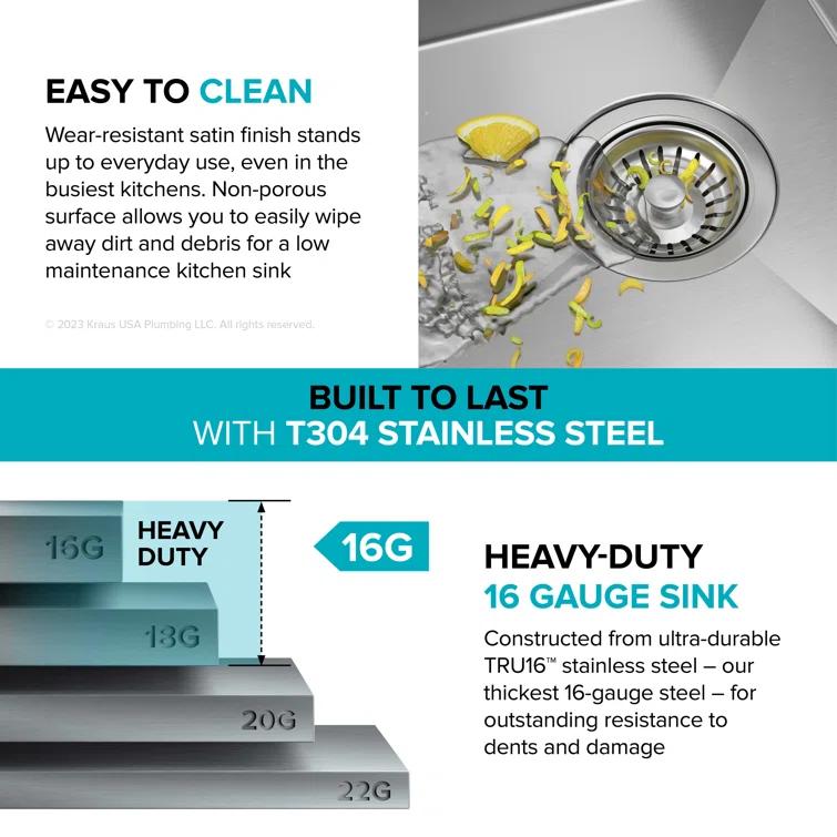 KRAUS® Kore 32" Undermount Workstation 16 Gauge Single Bowl Stainless Steel Kitchen Sink with Accessories