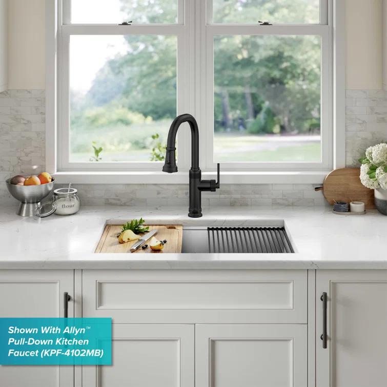 KRAUS Kore™ Workstation 27-inch L Undermount 16 Gauge Single Bowl Stainless Steel Kitchen Sink with Accessories