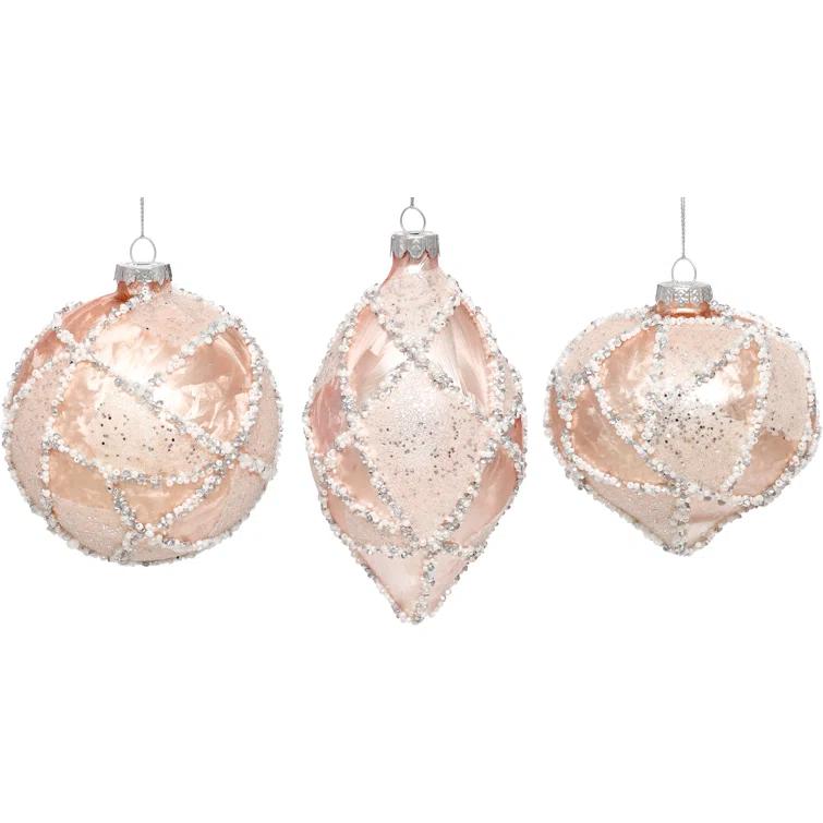 Elegant Pearl-Inspired Glass Ornaments Set of 3