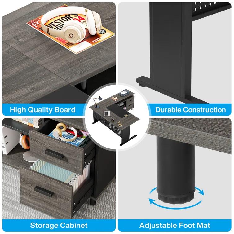 Ottovile 63'' W Executive Desk with File Cabinet for Home Office