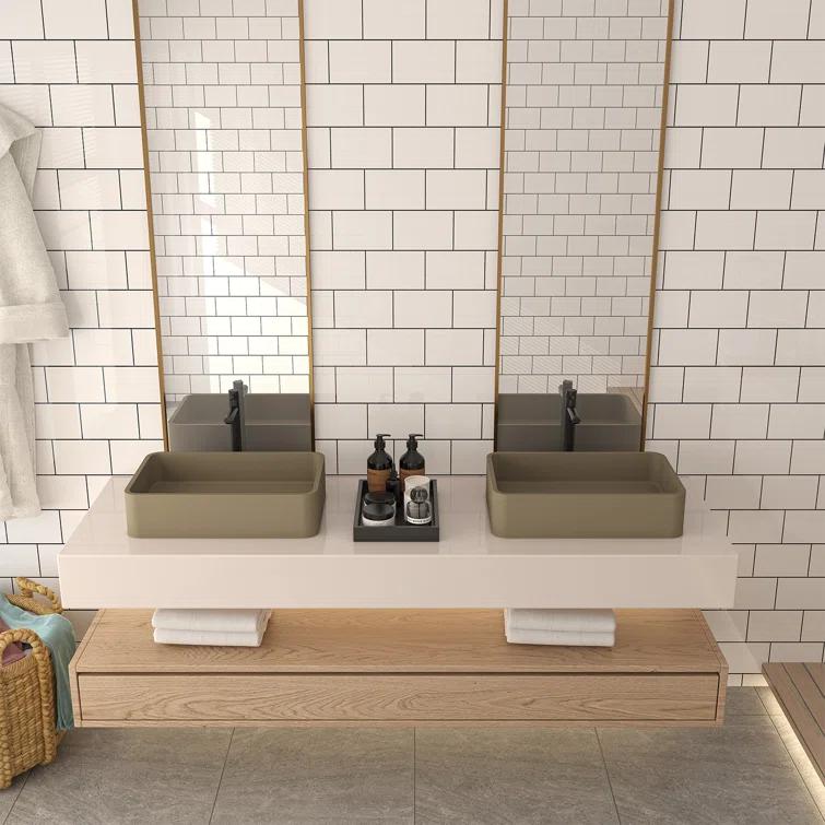CASAINC Maple 12.79'' Concrete Rectangular Bathroom Sink