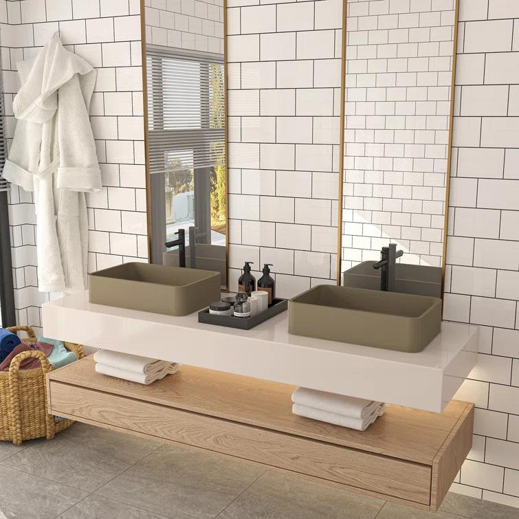 CASAINC Maple 12.79'' Concrete Rectangular Bathroom Sink