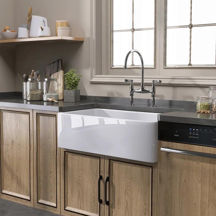 36 x 18 White Farmhouse Sink Fireclay Farm SinkApron Front Kitchen Sink Single Bowl with Accessory Kit