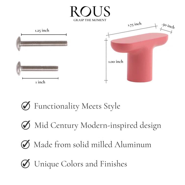 ROUS Aluminum Cabinet T Bar Drawer Knobs, Matte Finish Drawer Pulls, 1-Count