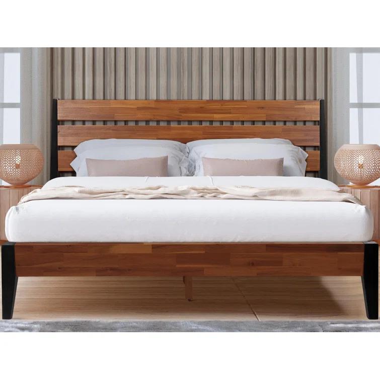 Acacia Premium Emery Solid Wood Platform Bed Frame with Headboard Included, No Box Spring Needed, Weight Capacity 800lb.