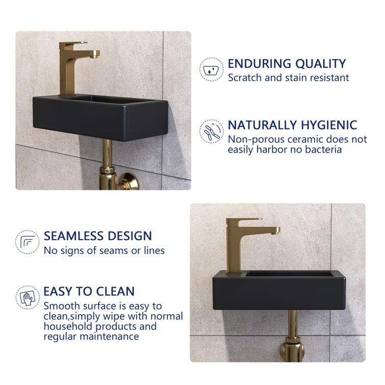 Liberty 14.57'' x 7'' Vitreous China Rectangular Wall Mount Bathroom Sink with Left Faucet Hole for Small Space