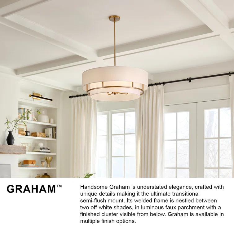 Graham Three-Light Semi-Flush Mount Ceiling Light w/ Faux Parchment Shades