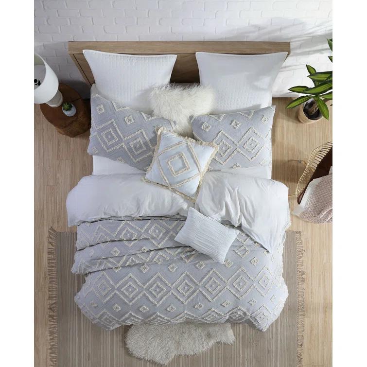 Rukai 100% Cotton Diamond Clip Jacquard 3D Fringe Texture 5-Piece Comforter Set