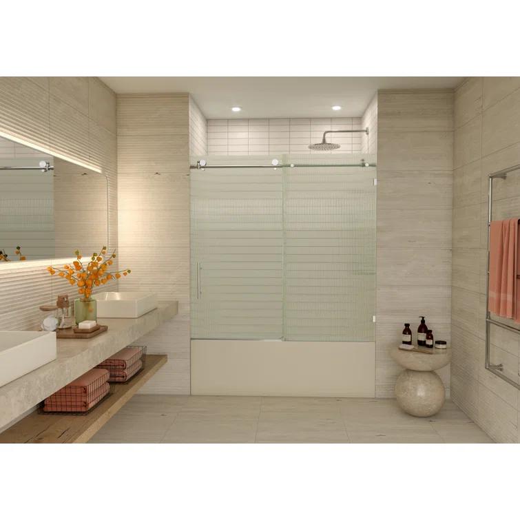 Galaxy 56 - 60 in. x 60 in. Fully Frameless Fluted Sliding Bathtub Door