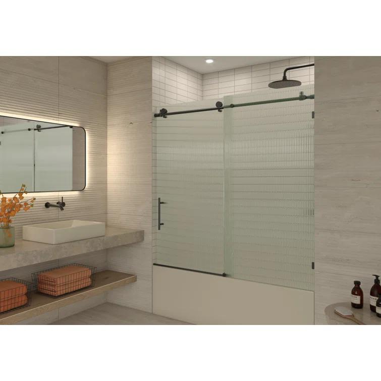 Galaxy 56 - 60 in. x 60 in. Fully Frameless Fluted Sliding Bathtub Door