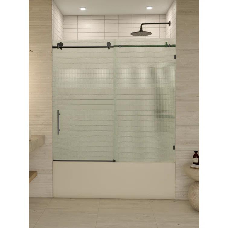 Galaxy 56 - 60 in. x 60 in. Fully Frameless Fluted Sliding Bathtub Door