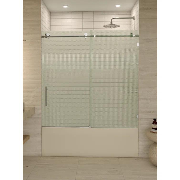 Galaxy 56 - 60 in. x 60 in. Fully Frameless Fluted Sliding Bathtub Door
