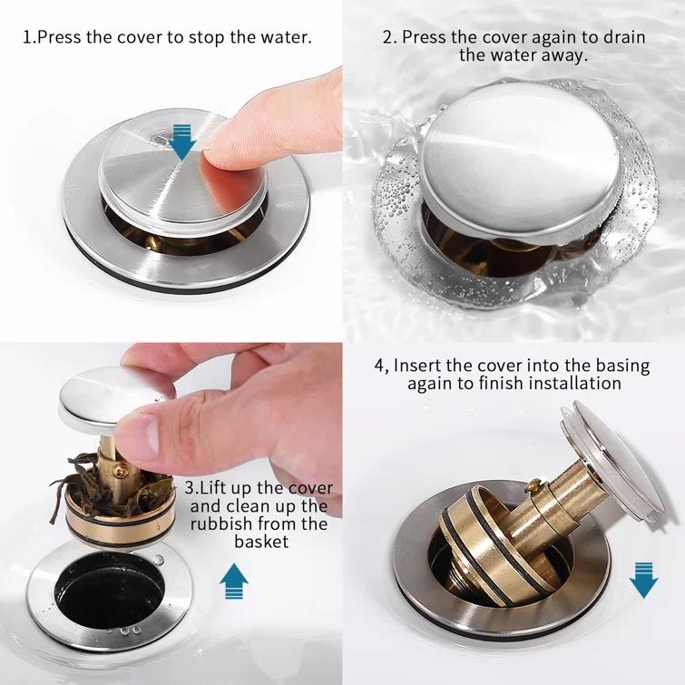 Pop-Up Bathroom Sink Drain with Overflow