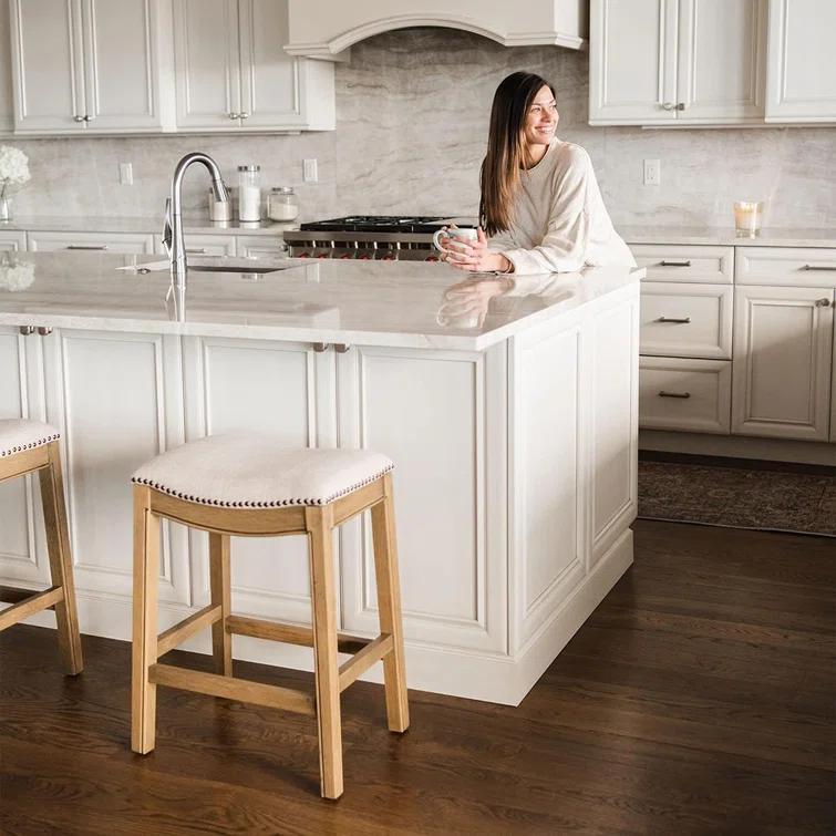 Maven Lane Maven Lane Adrien Backless Saddle Kitchen Stool with Fabric Upholstery