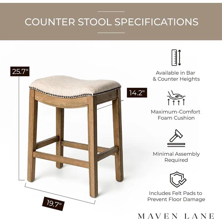 Maven Lane Maven Lane Adrien Backless Saddle Kitchen Stool with Fabric Upholstery