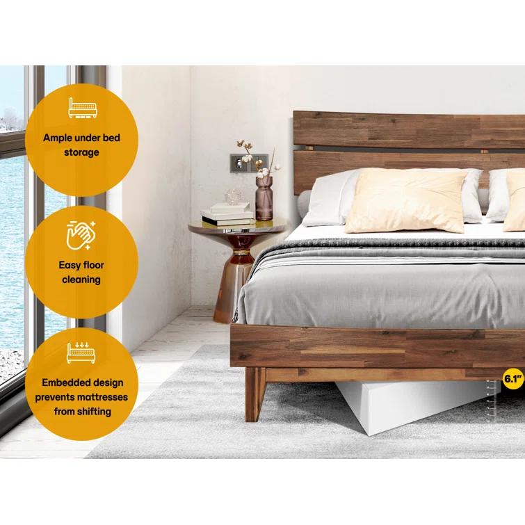Acacia Aurora Premium Solid Wood Platform Bed Frame and High Headboard, King Bed Frame with Headboard Included, Mid Century Modern Bed with 5 years Warranty