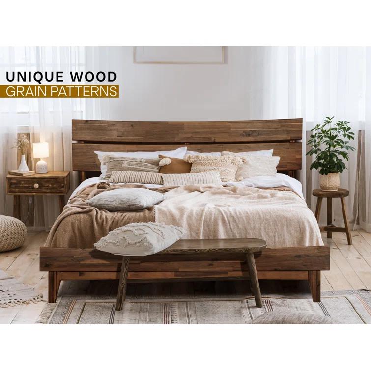 Acacia Aurora Premium Solid Wood Platform Bed Frame and High Headboard, King Bed Frame with Headboard Included, Mid Century Modern Bed with 5 years Warranty