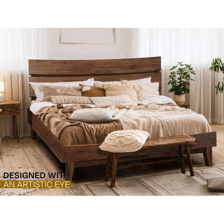 Acacia Aurora Premium Solid Wood Platform Bed Frame and High Headboard, King Bed Frame with Headboard Included, Mid Century Modern Bed with 5 years Warranty