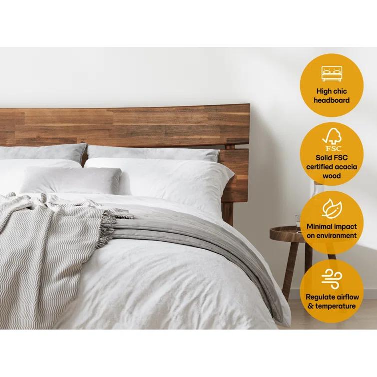 Acacia Aurora Premium Solid Wood Platform Bed Frame and High Headboard, King Bed Frame with Headboard Included, Mid Century Modern Bed with 5 years Warranty