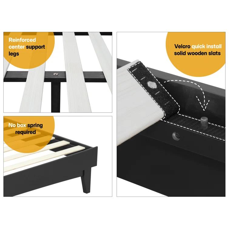 Acacia Aurora Premium Solid Wood Platform Bed Frame and High Headboard, King Bed Frame with Headboard Included, Mid Century Modern Bed with 5 years Warranty