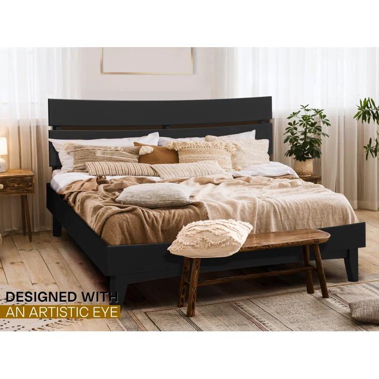 Acacia Aurora Premium Solid Wood Platform Bed Frame and High Headboard, King Bed Frame with Headboard Included, Mid Century Modern Bed with 5 years Warranty