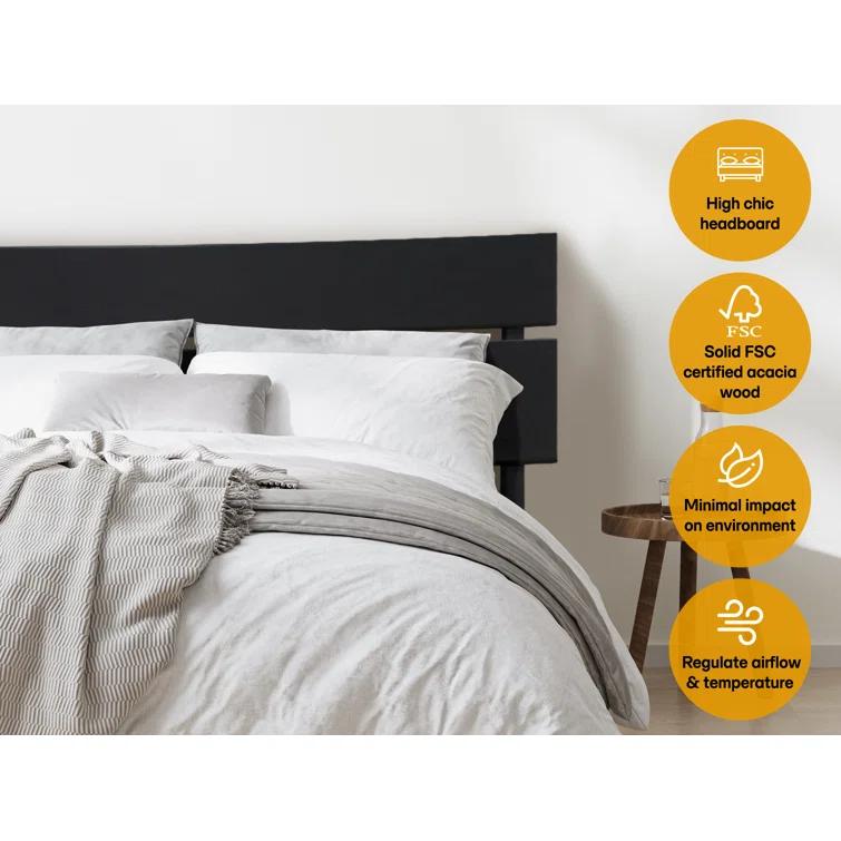 Acacia Aurora Premium Solid Wood Platform Bed Frame and High Headboard, King Bed Frame with Headboard Included, Mid Century Modern Bed with 5 years Warranty