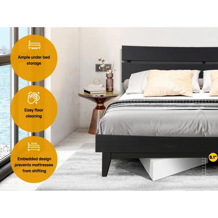Acacia Aurora Premium Solid Wood Platform Bed Frame and High Headboard, King Bed Frame with Headboard Included, Mid Century Modern Bed with 5 years Warranty