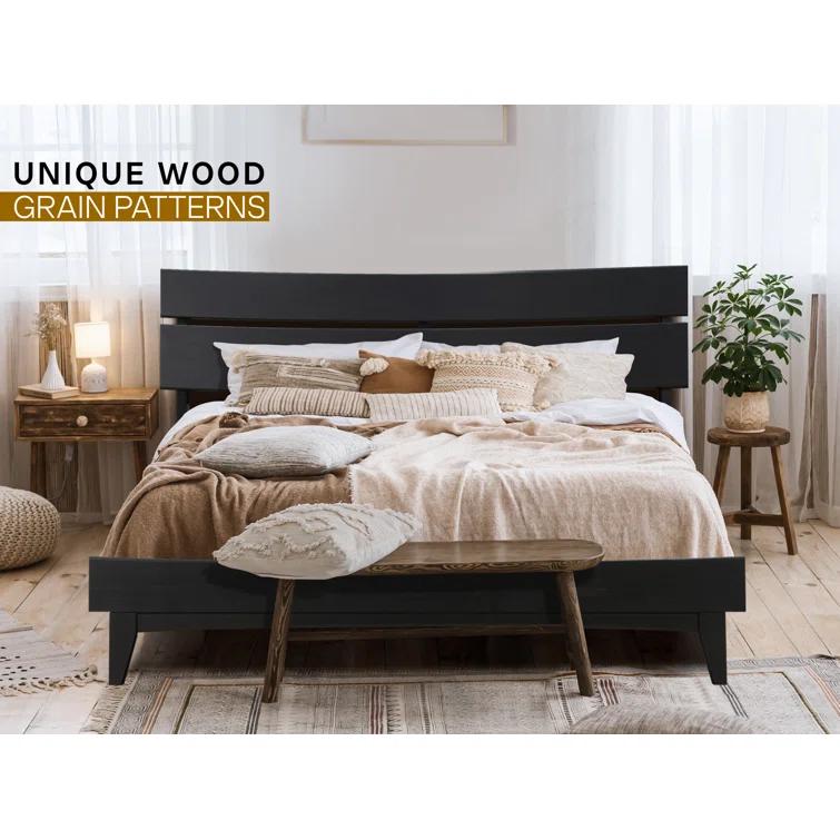 Acacia Aurora Premium Solid Wood Platform Bed Frame and High Headboard, King Bed Frame with Headboard Included, Mid Century Modern Bed with 5 years Warranty