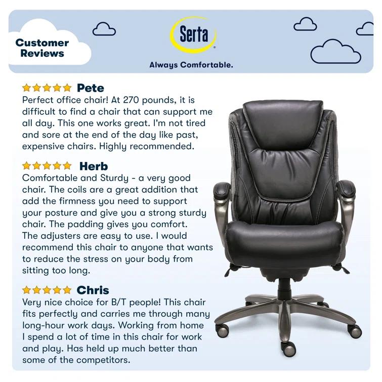 Serta Serta Baxter Big and Tall Smart Layers Executive Office Chair with Layered Body Pillows