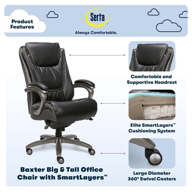 Serta Serta Baxter Big and Tall Smart Layers Executive Office Chair with Layered Body Pillows